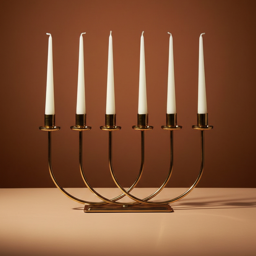 شمعدان فلزی مجلل شششعله کلاسیک