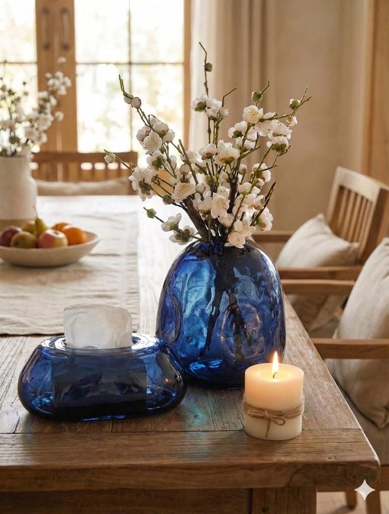 گلدان تویی بلور همراه با جا دستمالی